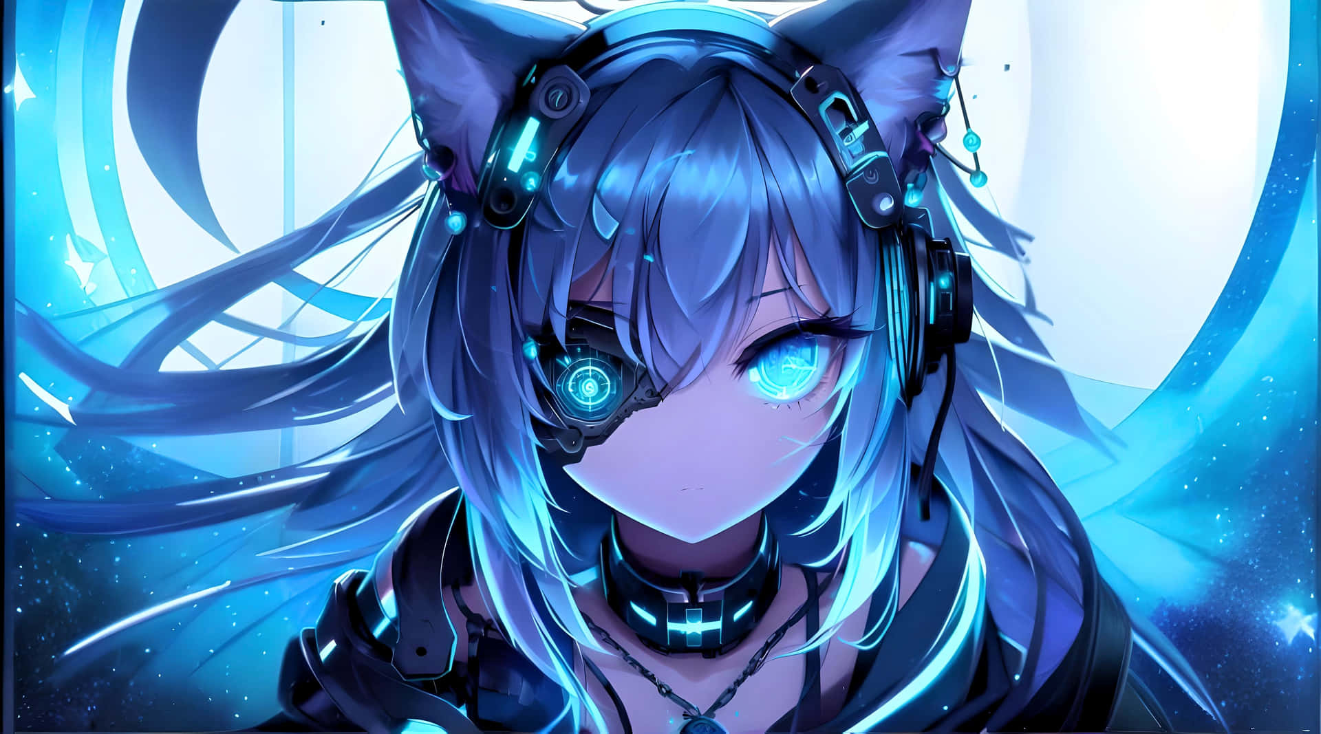 Download Cybernetic Anime Girl Blue Aura Wallpaper | Wallpapers.com