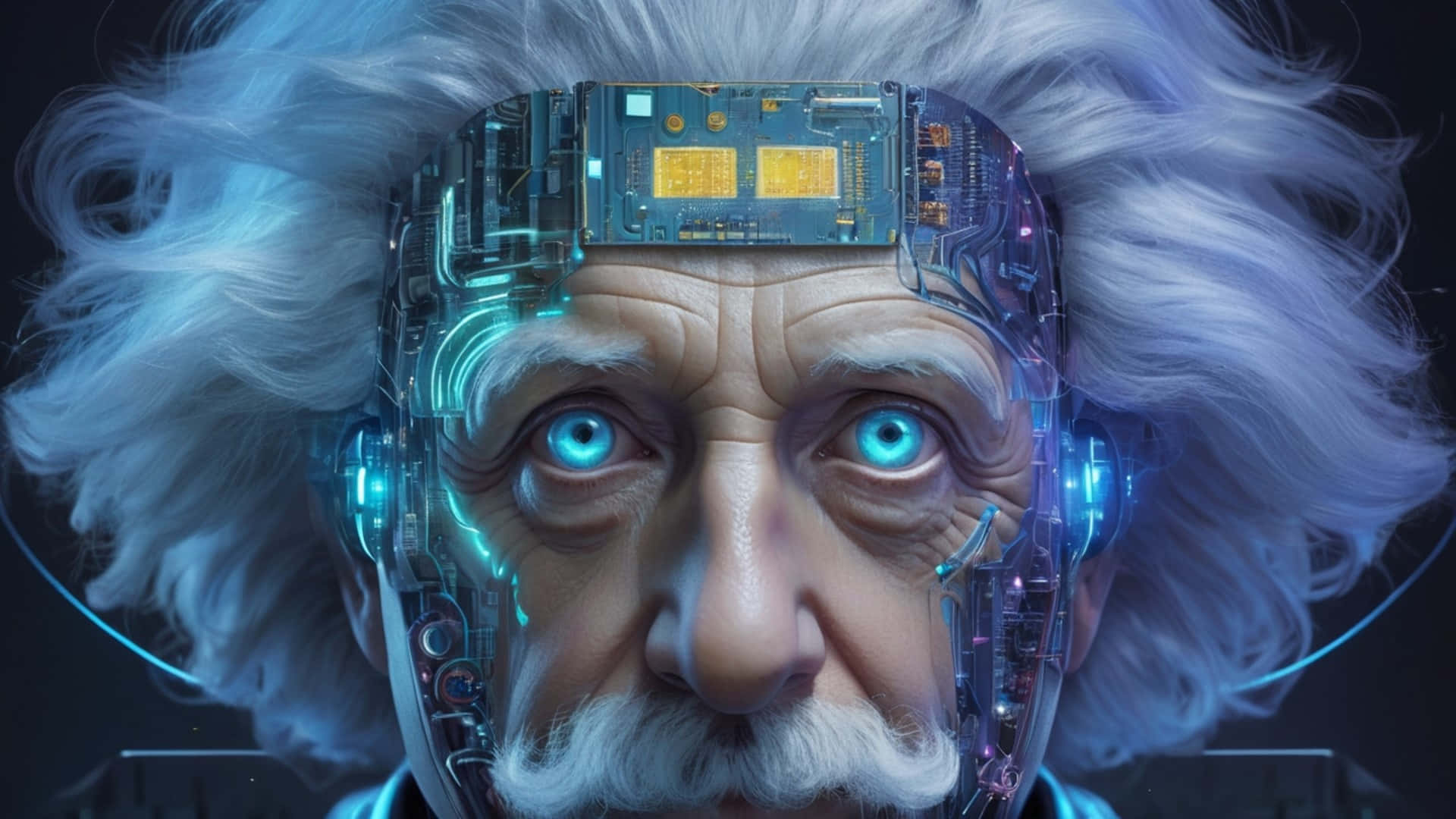 Cybernetic Einstein Fusion Wallpaper