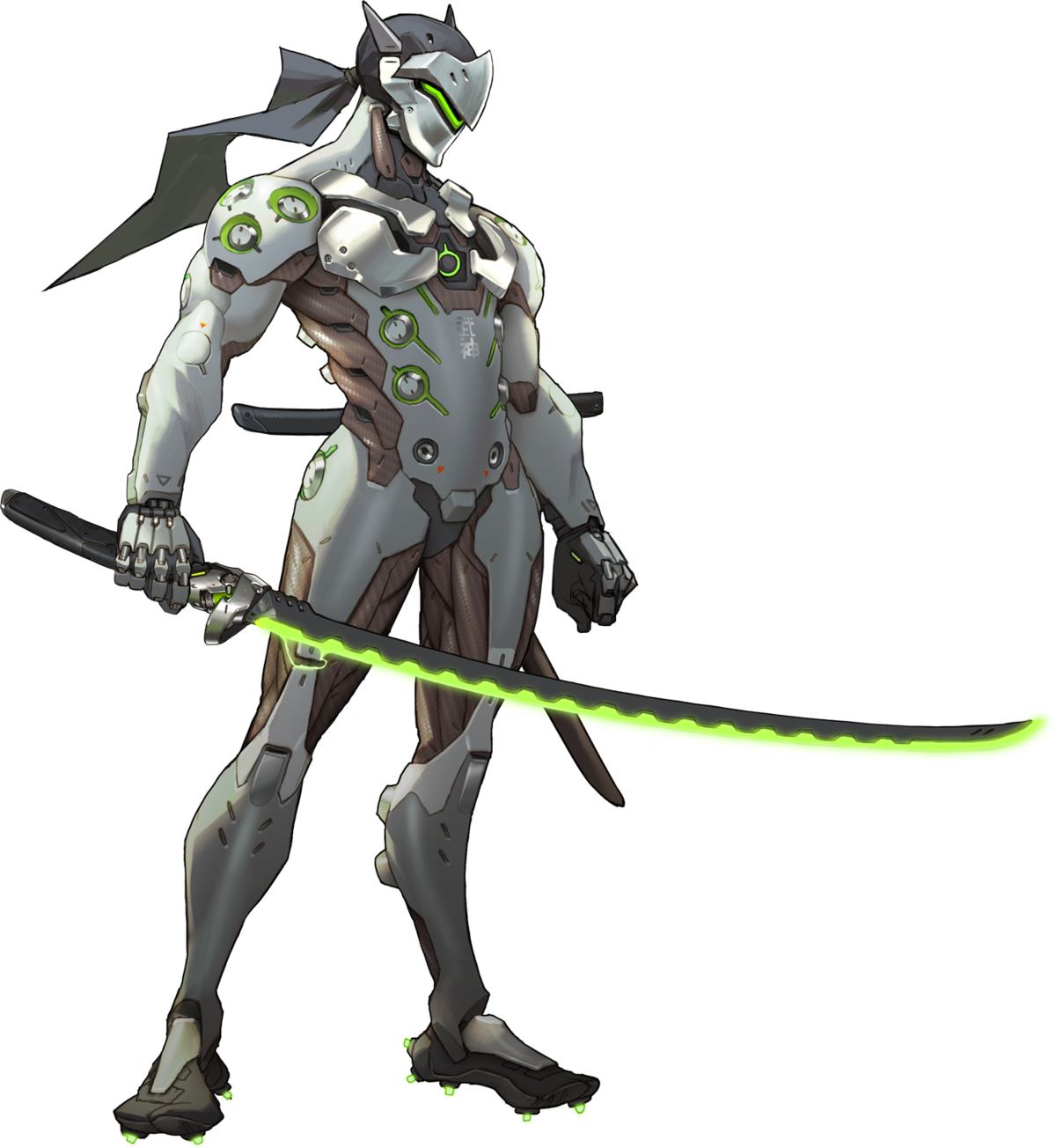 Cybernetic Ninja Genjiwith Green Sword PNG