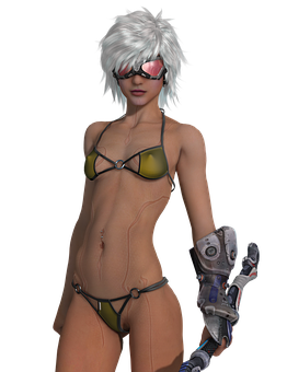 Cybernetic Warrior Woman PNG
