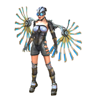 Cybernetic Winged Female Character PNG