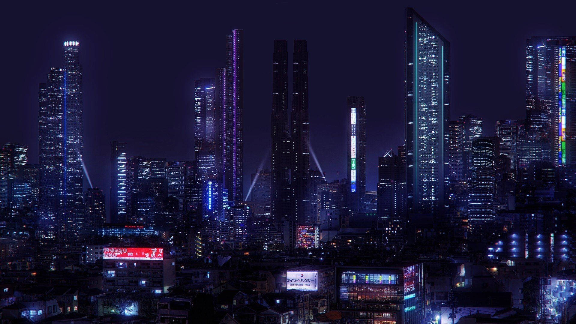 Cyberpunk 1920x1080 Dark Purple Japan City Skyline Wallpaper