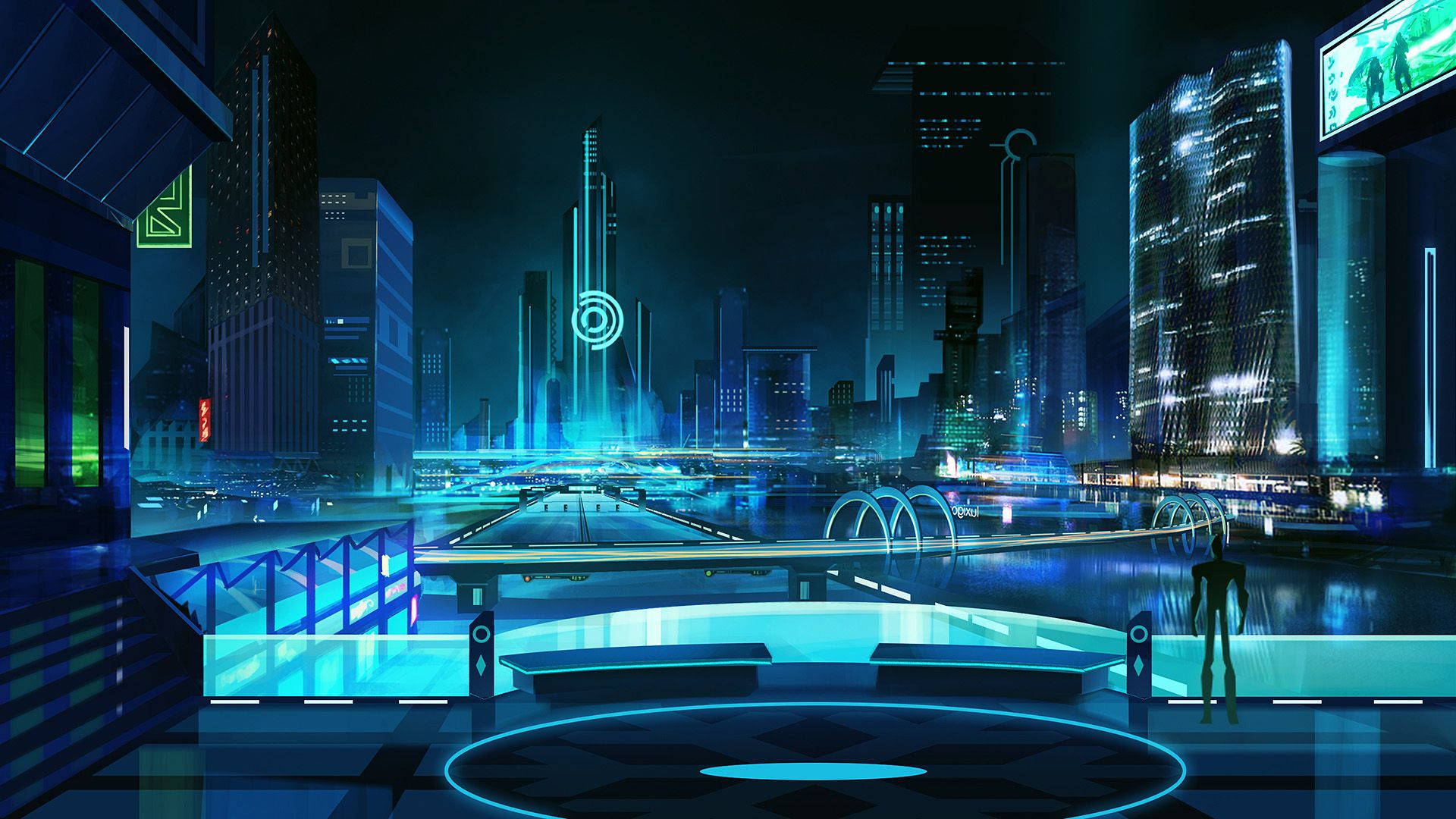 Et fremtidigt tag på neon-belyste Cyberpunk byen 2020 Wallpaper