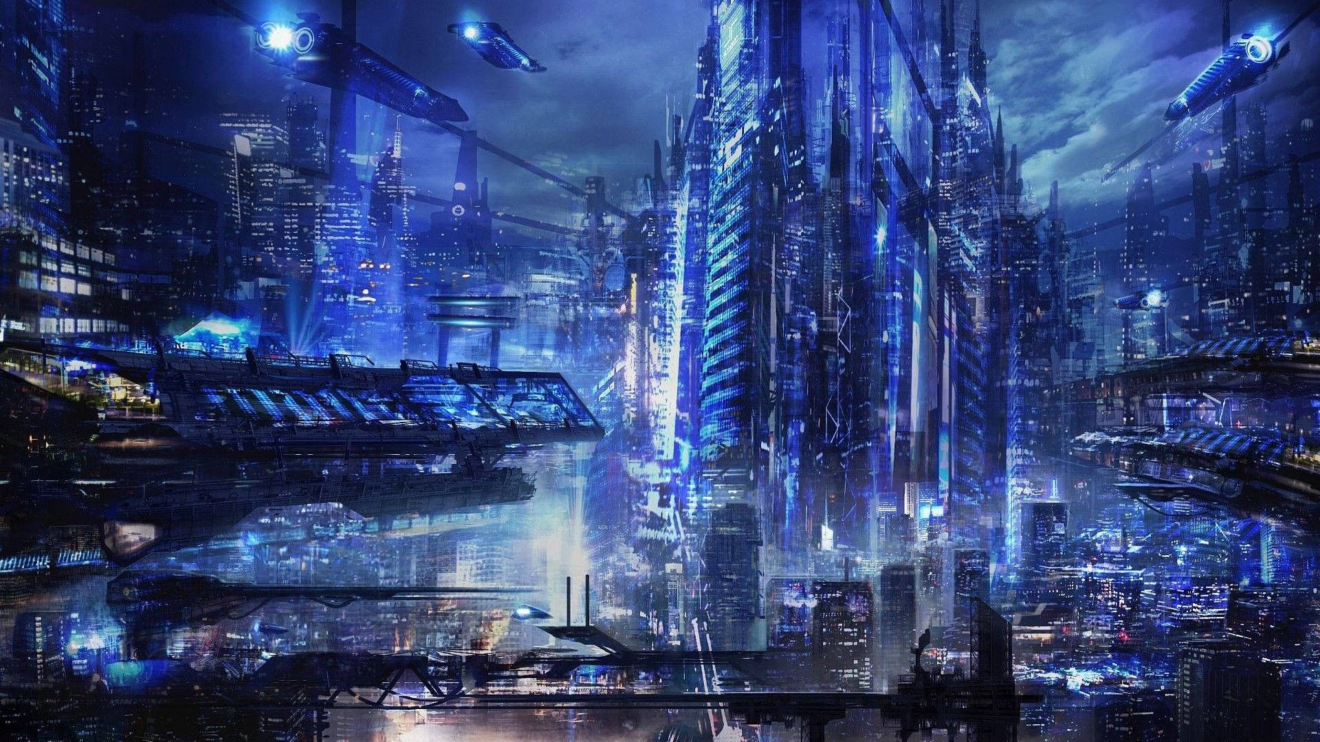 Cyberpunk 1920x1080 Blue Science Fiction City Wallpaper