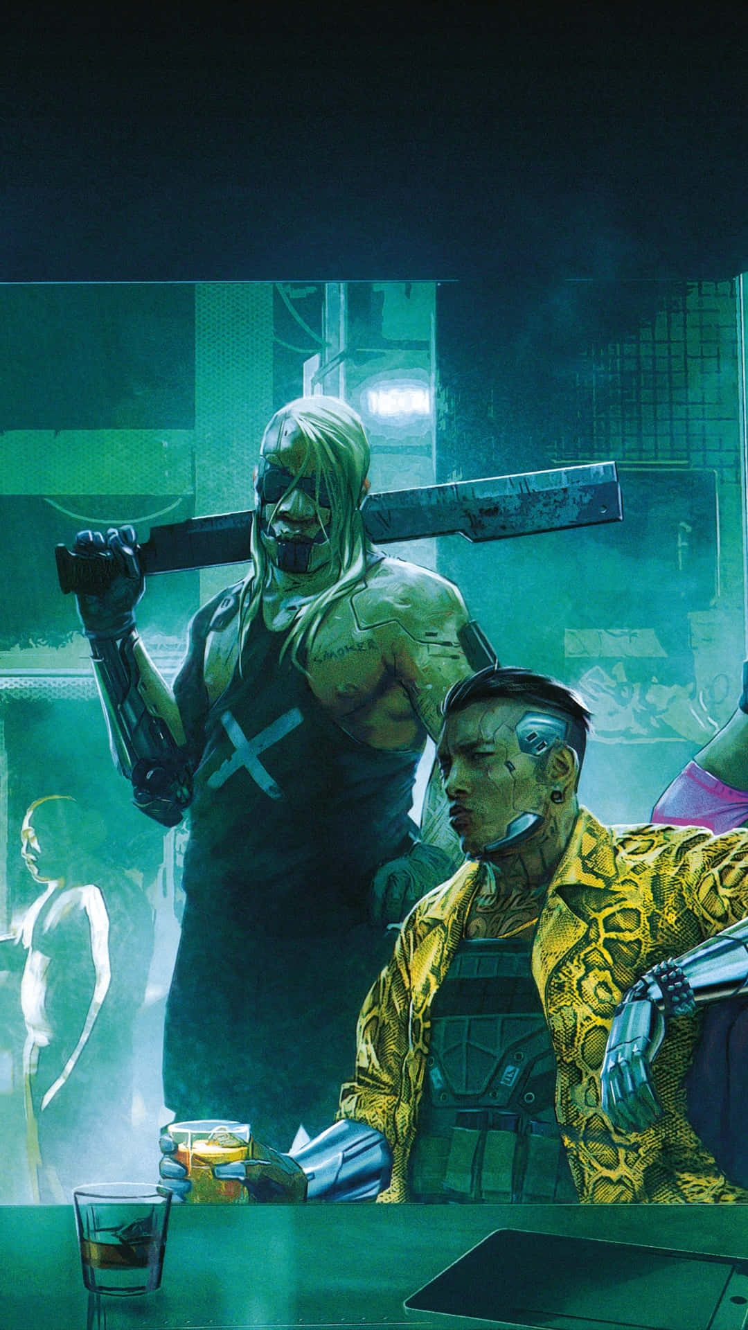 Night City warriors in action: Experience the world of Cyberpunk 2077 Wallpaper