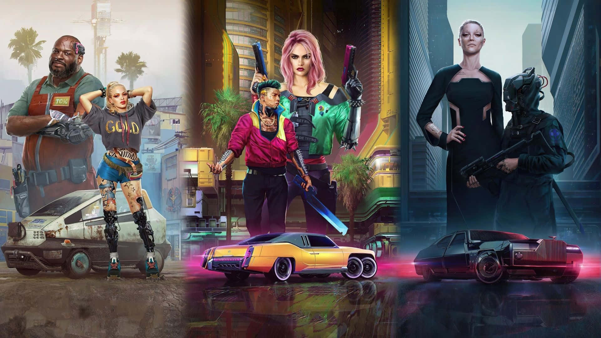 The Iconic Cyberpunk 2077 Characters in Night City Wallpaper