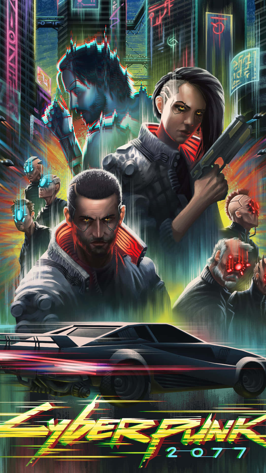 Futuristic heroes in a neon cityscape – Cyberpunk 2077 Characters Wallpaper
