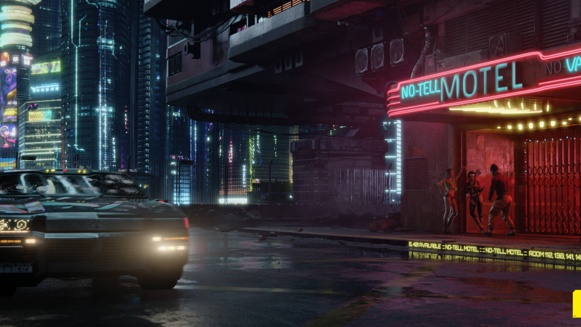 Explore the neon-lit streets of the dystopian Cyberpunk world. Wallpaper
