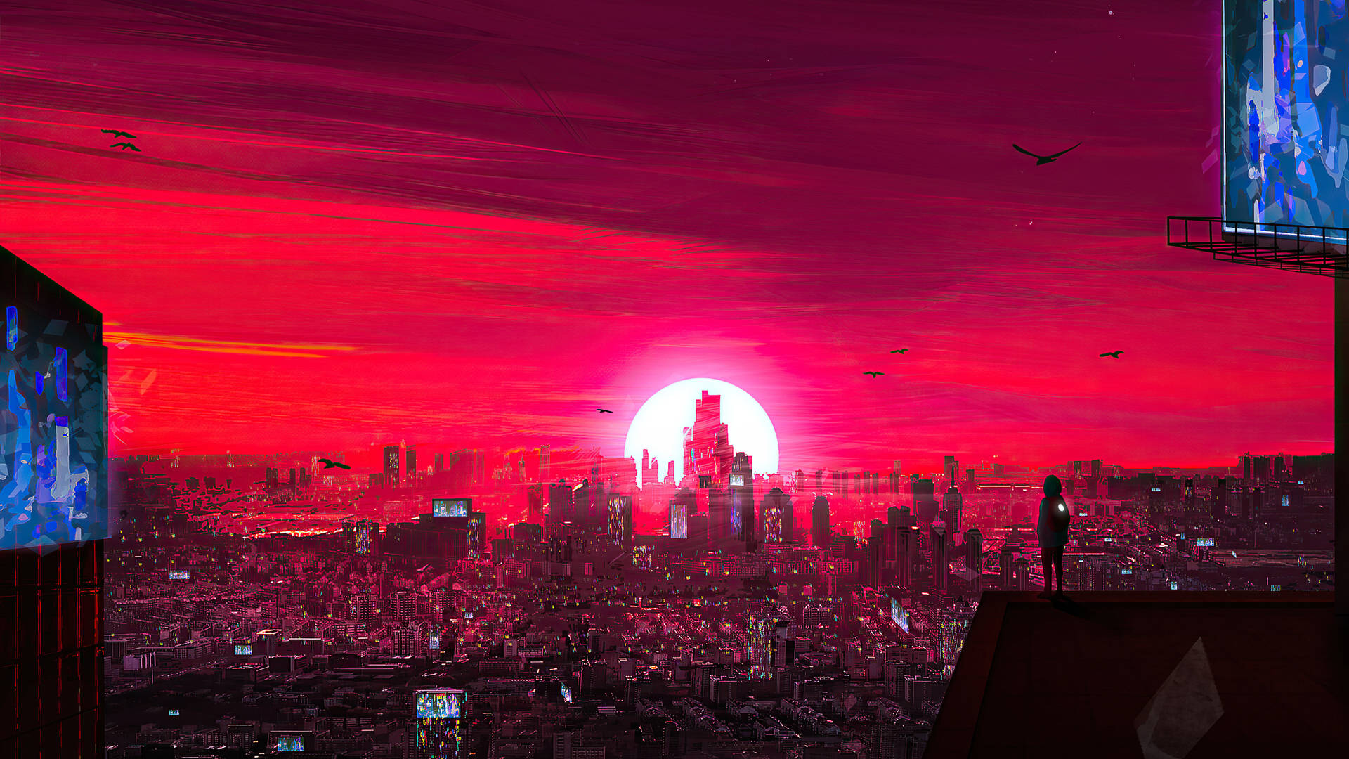 A City With A Red Sky Wallpaper