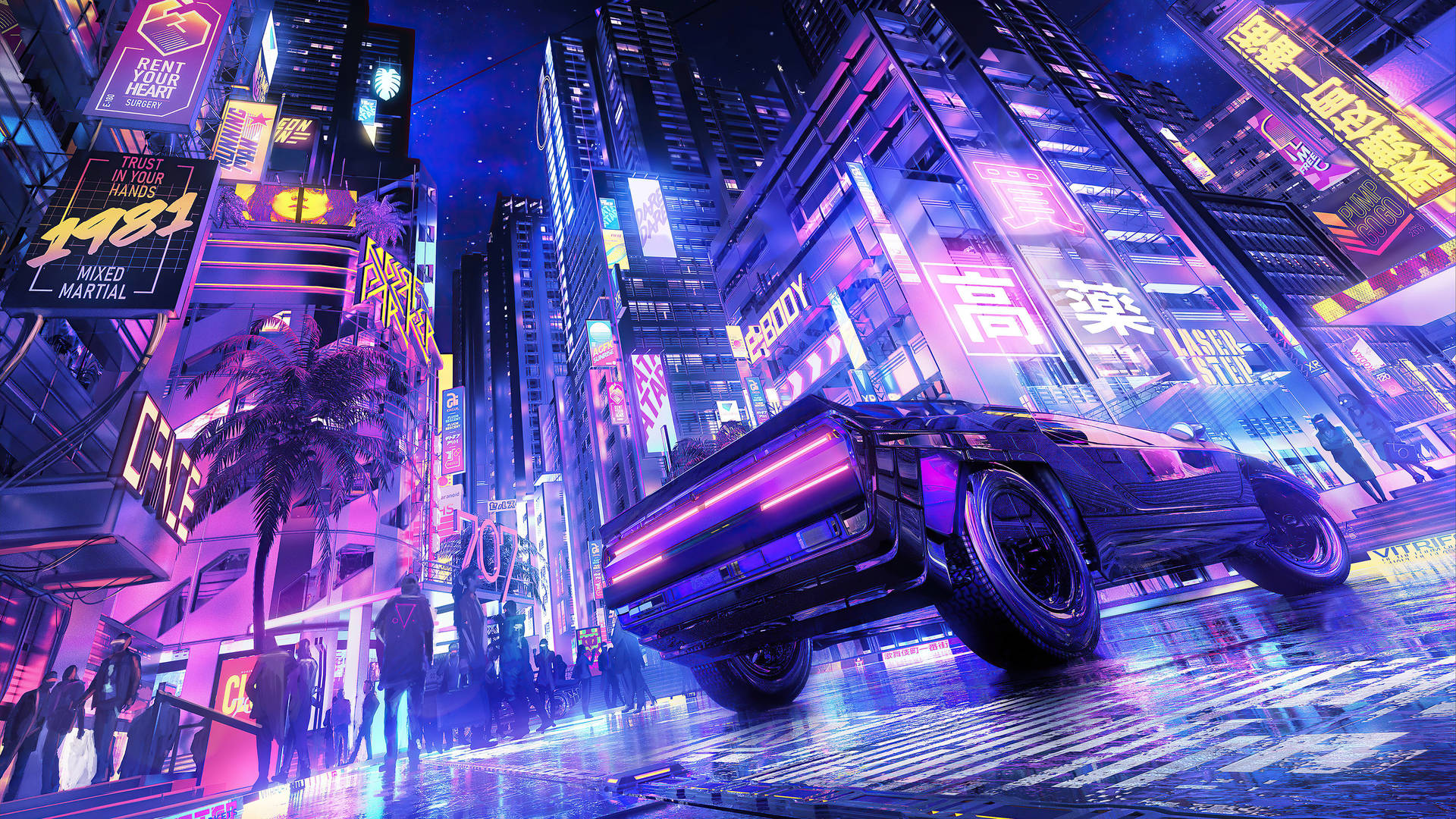 Cyberpunk 2560x1440 Lights Purple Vehicle Wallpaper
