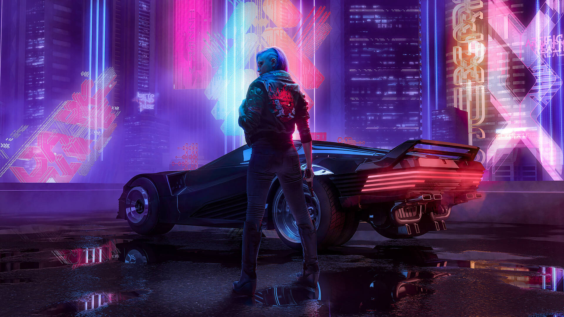 A Man Standing In Front Of A Car In A City Wallpaper