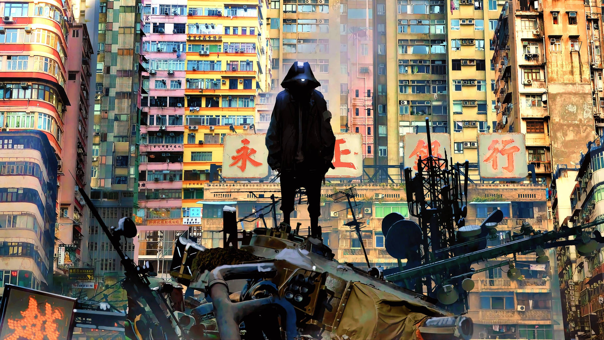 Cyberpunk 2560x1440 Standing On Wreckage Wallpaper