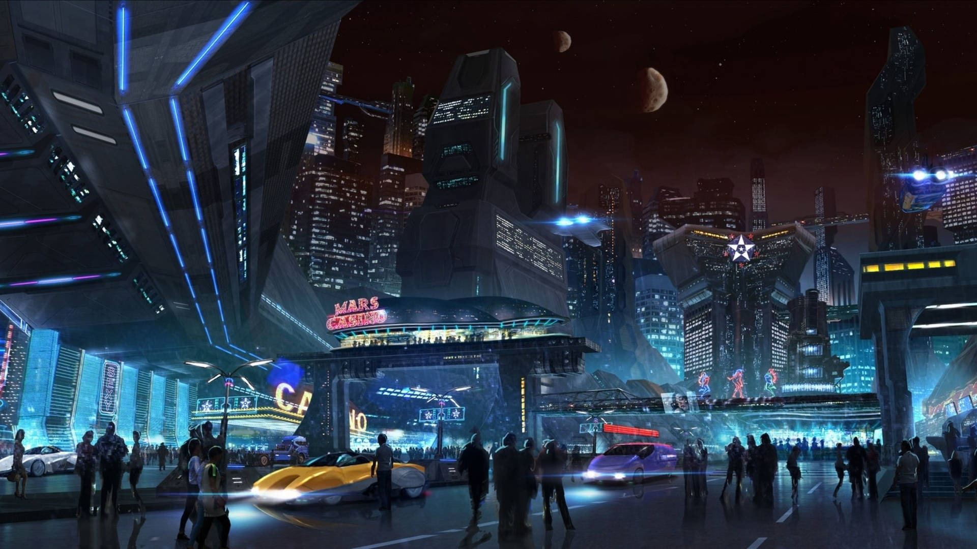 Futuristic Cityscape Illuminated by Neon Lights Wallpaper