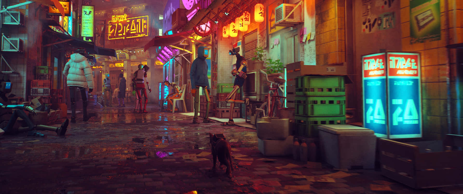 Utforsk den neonfyldte bylandskab af Cyberpunk 2077. Wallpaper