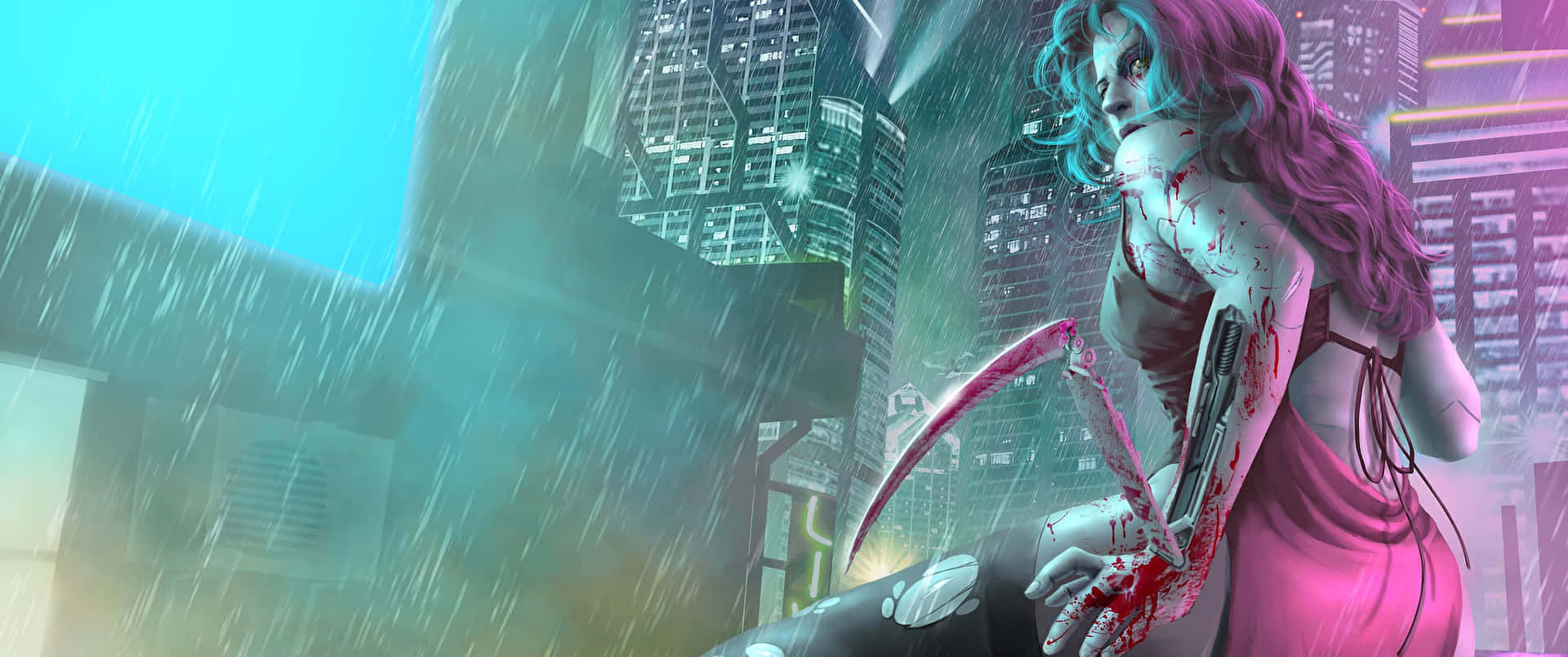 Uncover the mysteries of the futuristic city in Cyberpunk 3440x1440 Wallpaper
