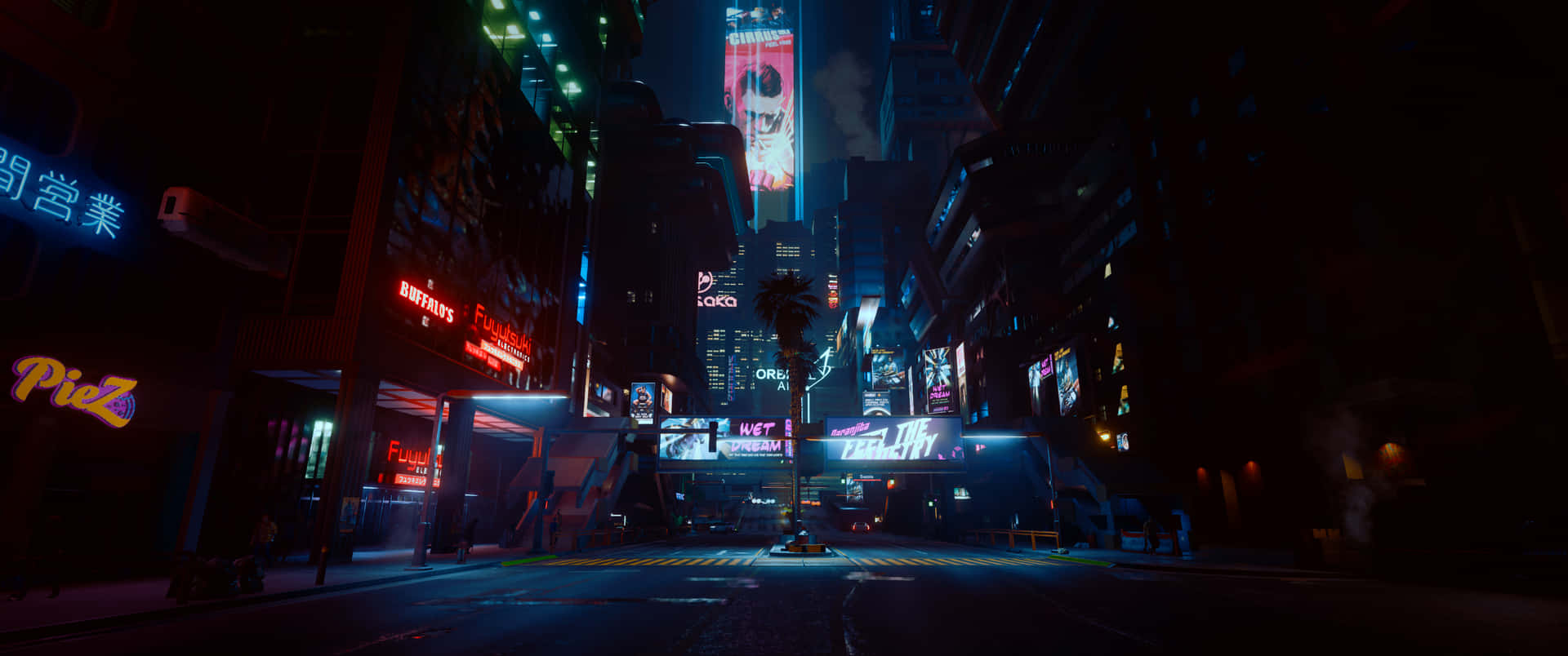 Udforsk de neon-oplevede gader i fremtiden i Cyberpunk 3440x1440. Wallpaper