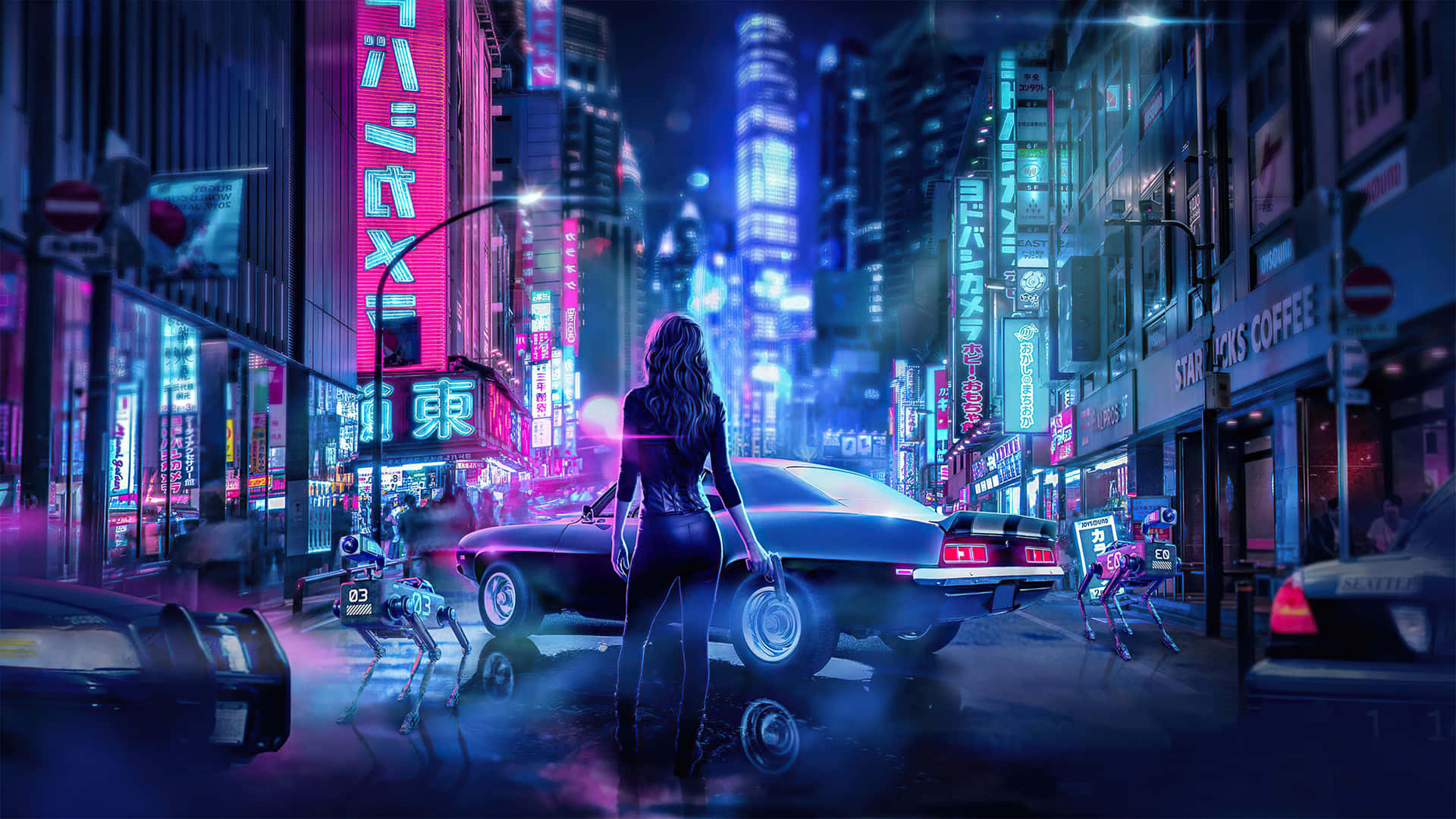 Download Futuristic scifi cityscape in cyberpunk aesthetic Wallpaper   Wallpaperscom