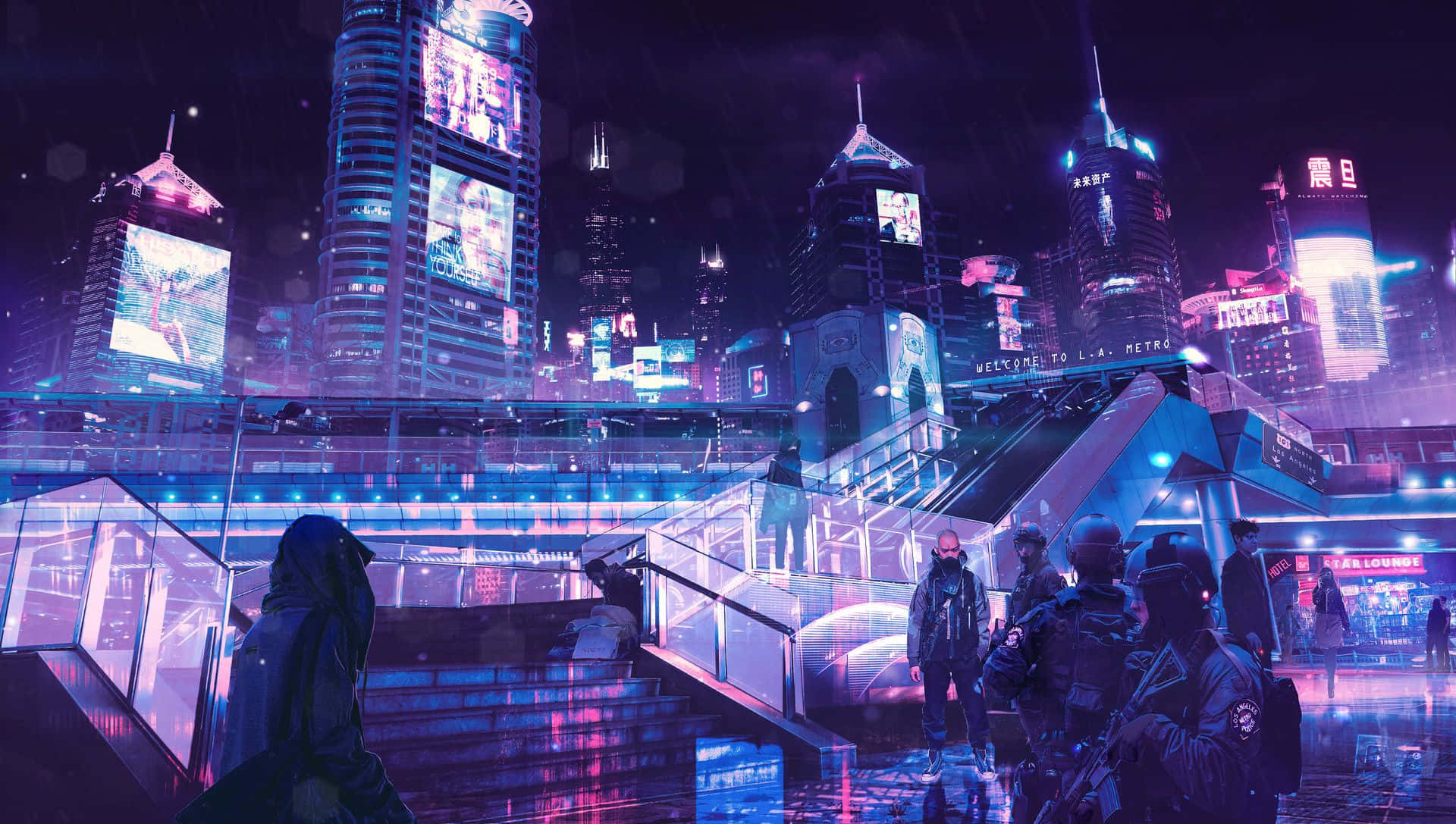 Indtast Cyberpunk Æstetikken med dette Futuristiske Tapet Wallpaper