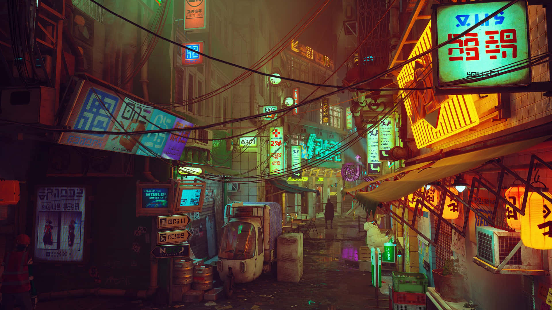 Cyberpunk_ Alleyway_ Neon_ Night Wallpaper