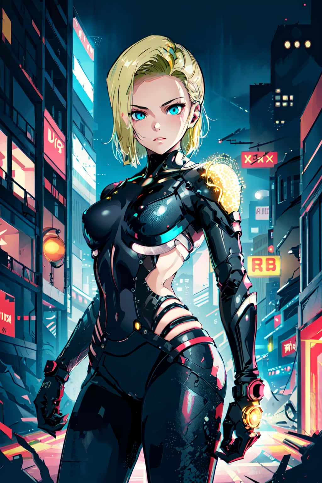 Cyberpunk Android 18 Di Pemandangan Kota Wallpaper