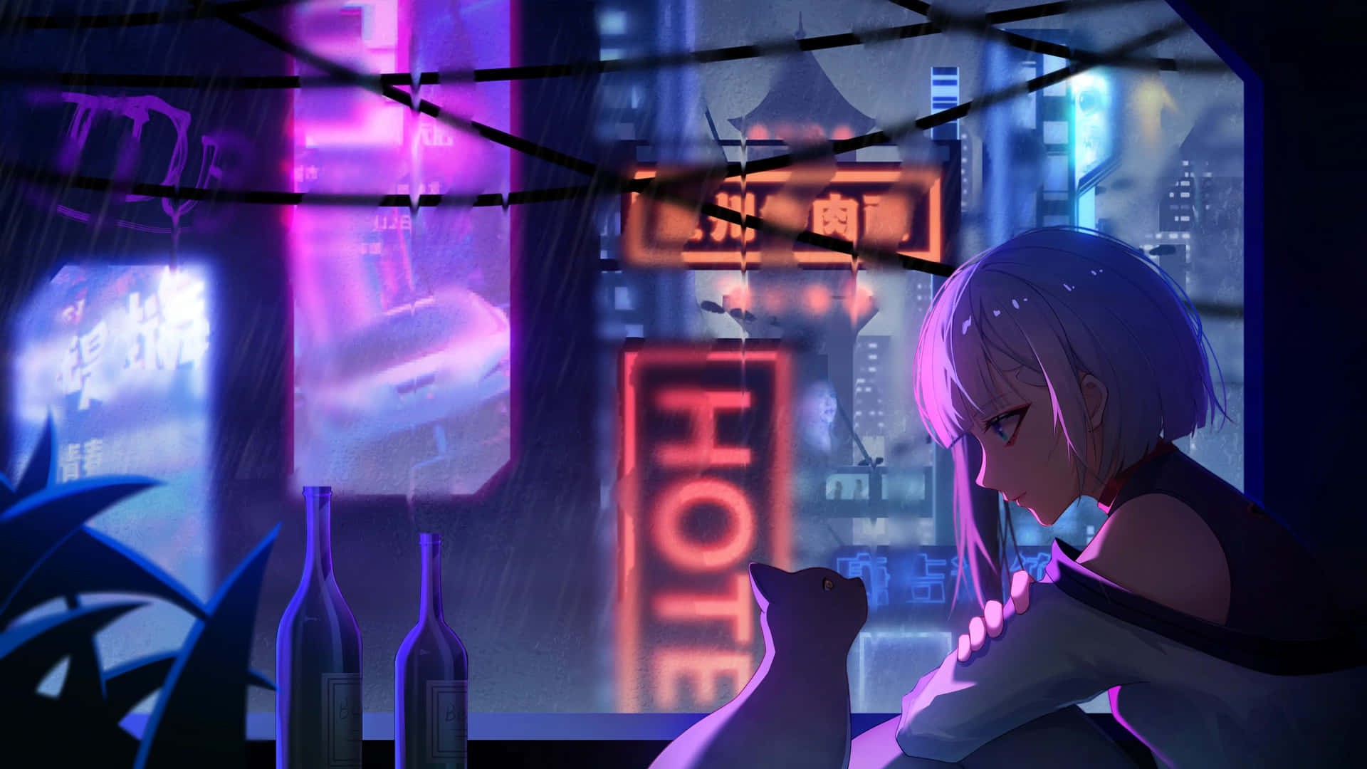 Cyberpunk_ Anime_ Balcony_ Contemplation Wallpaper