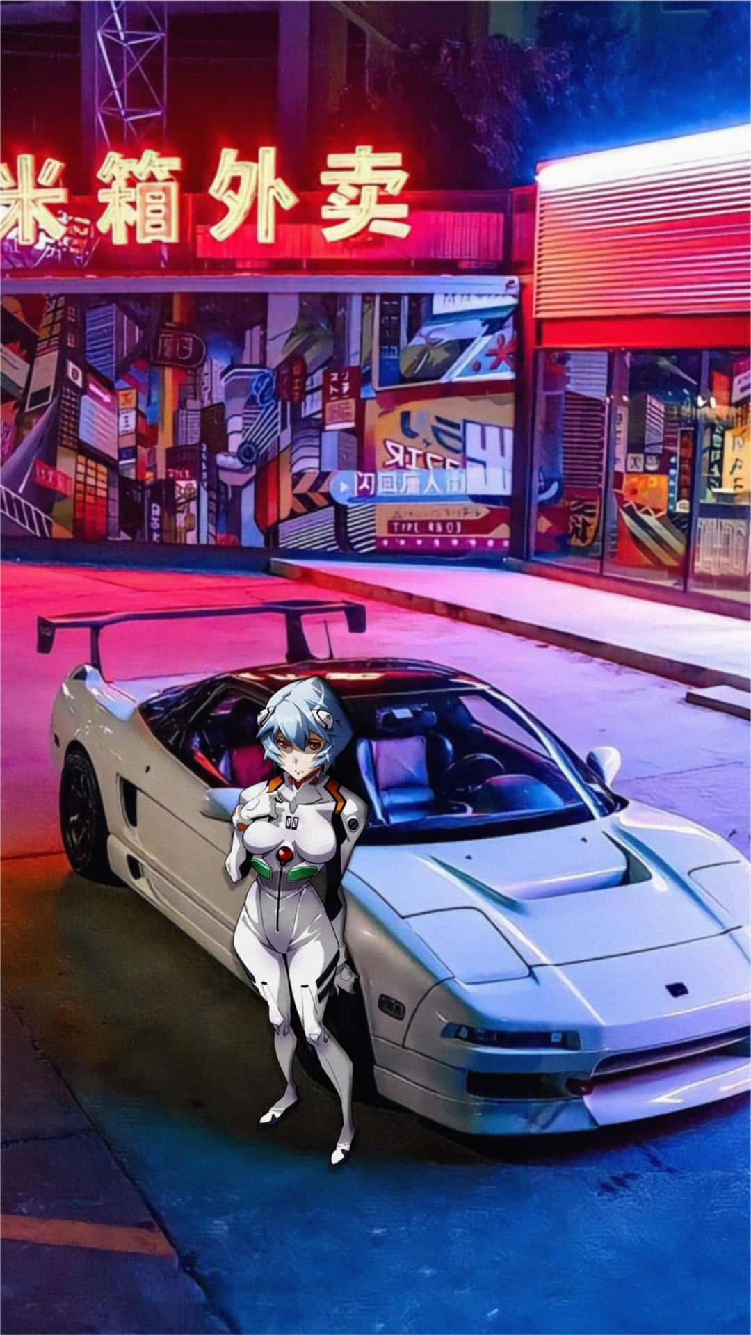 Cyberpunk_ Anime_ Character_and_ Sports_ Car_ Pfp Wallpaper