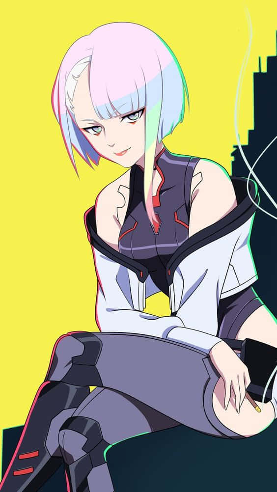 Cyberpunk Anime Character Sitting Wallpaper