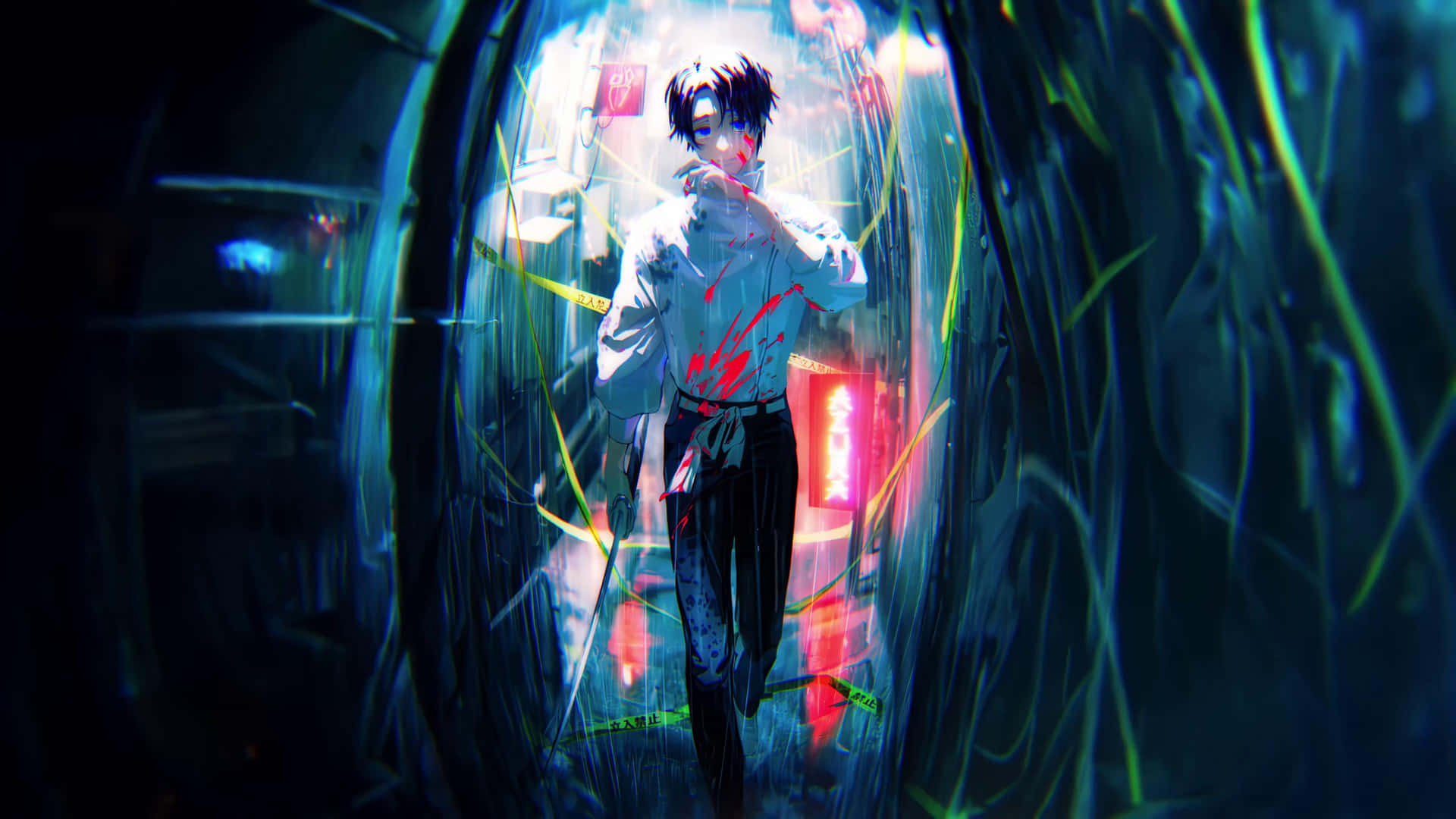 Cyberpunk Anime Characterin Neon Lights Wallpaper