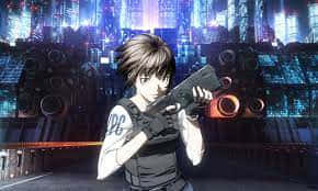 Cyberpunk Anime Personage Met Wapen Achtergrond