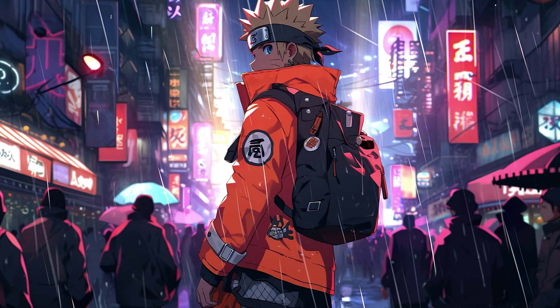 Cyberpunk Anime Crossover Naruto Achtergrond