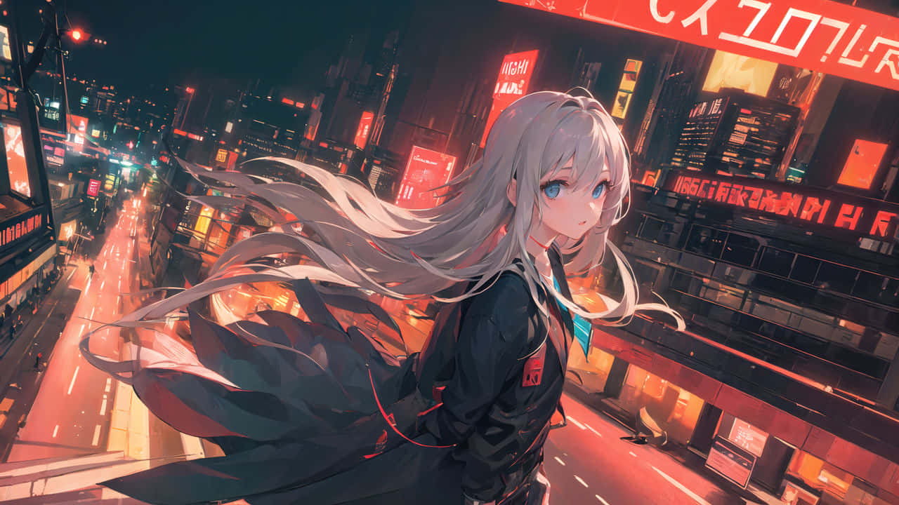 Cyberpunk_ Anime_ Girl_in_ City_ Night Wallpaper