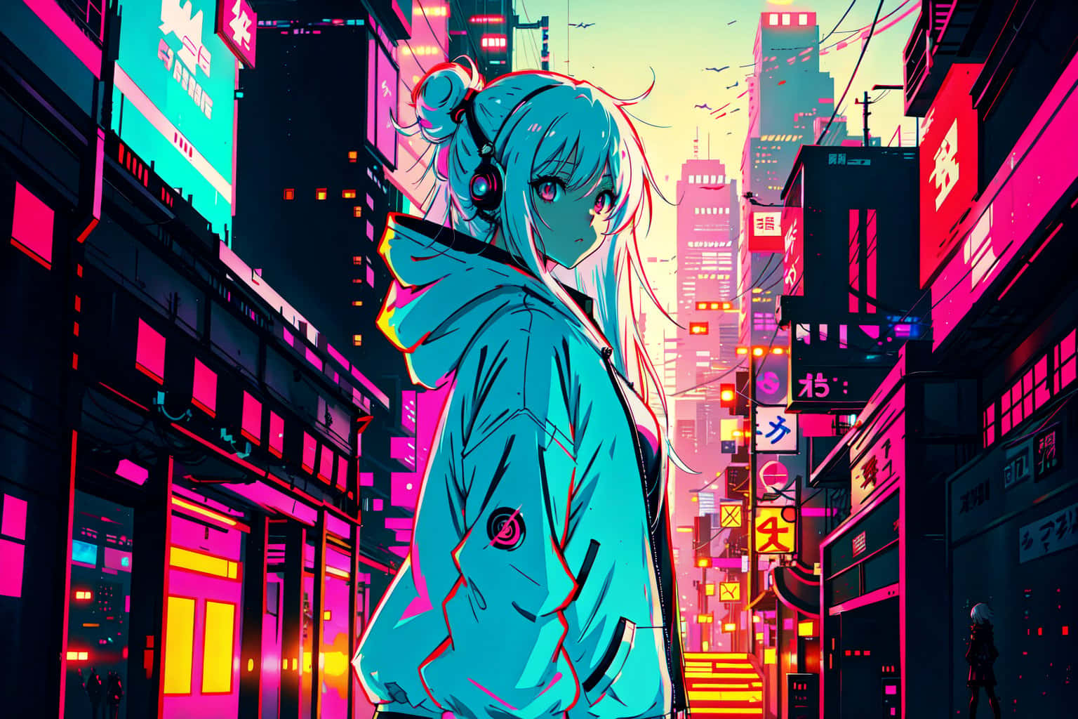 Cyberpunk_ Anime_ Girl_in_ Neon_ Cityscape Wallpaper