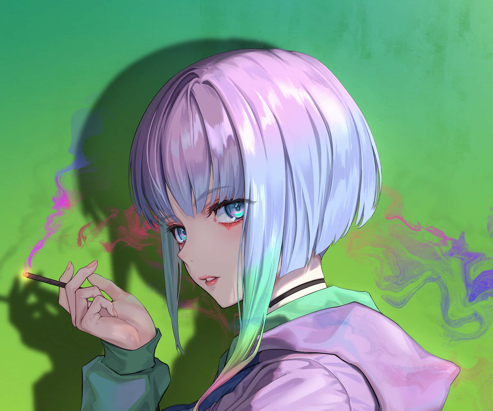 Cyberpunk Anime Girl Smoking Wallpaper