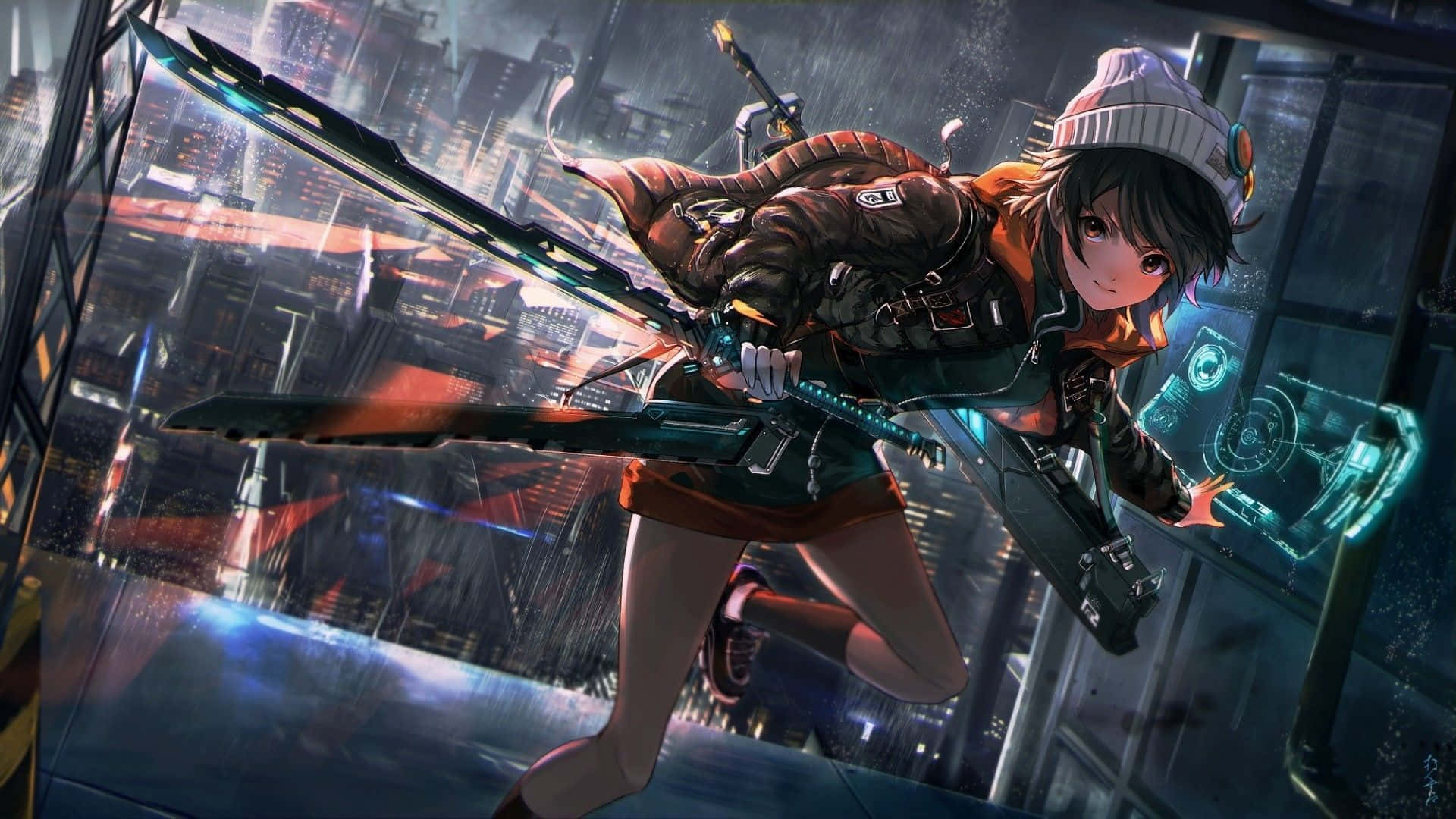 Cyberpunk_ Anime_ Girl_with_ Bow Wallpaper