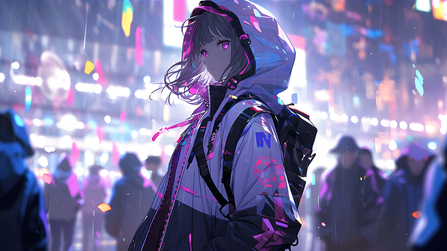 Cyberpunk Anime Girlin City Night Wallpaper