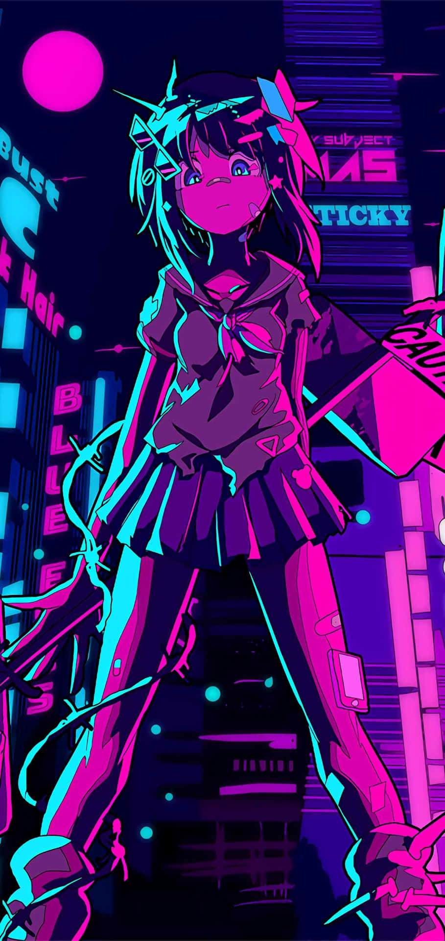Cyberpunk Anime Girlin Purple Hues.jpg Wallpaper