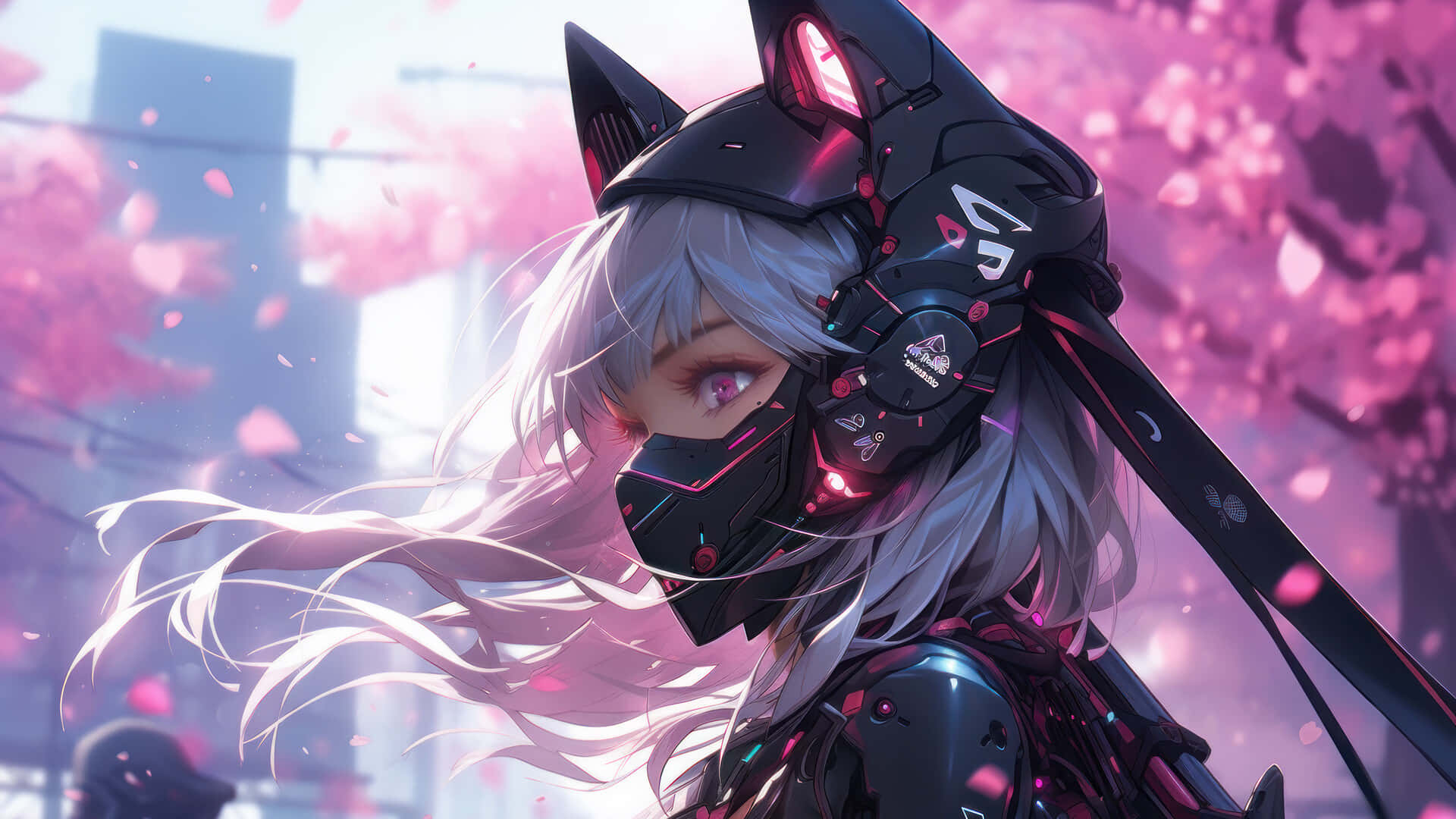 Download Cyberpunk Anime Girlwith Cat Ears Wallpaper | Wallpapers.com