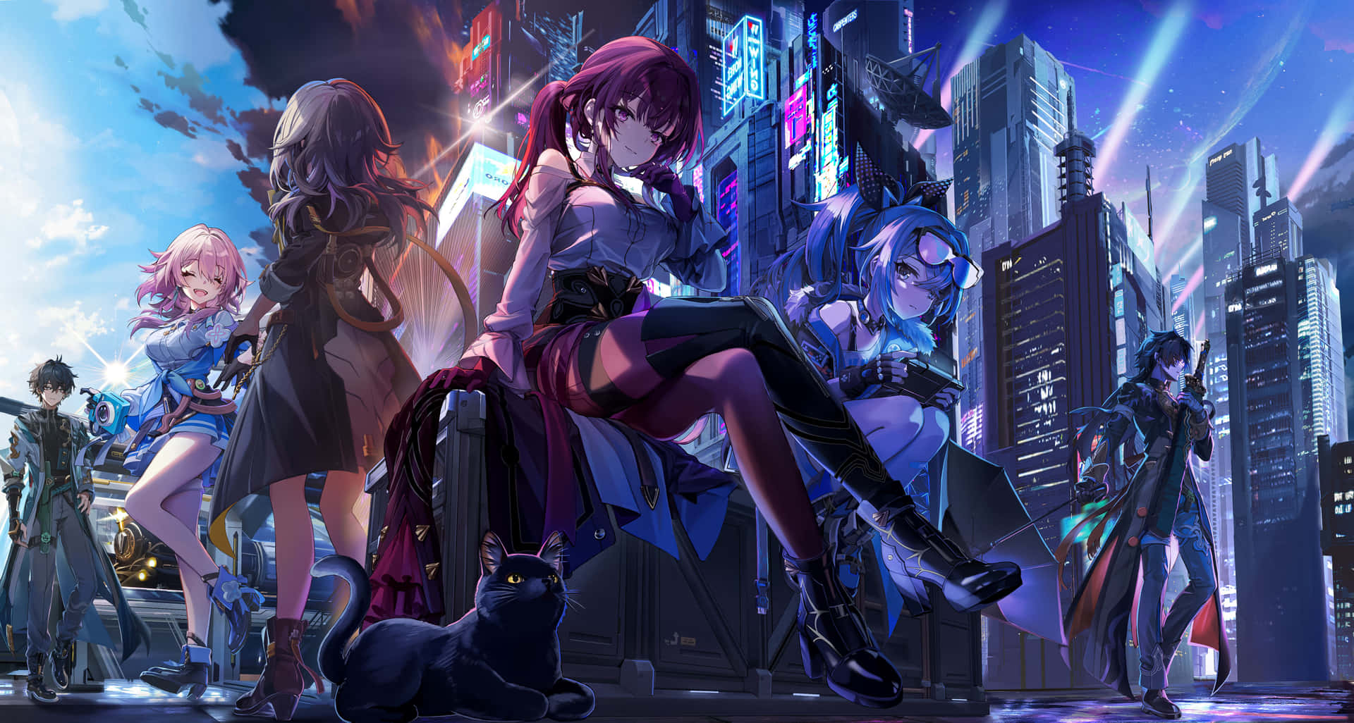 Cyberpunk_ Anime_ Group_ Cityscape Wallpaper