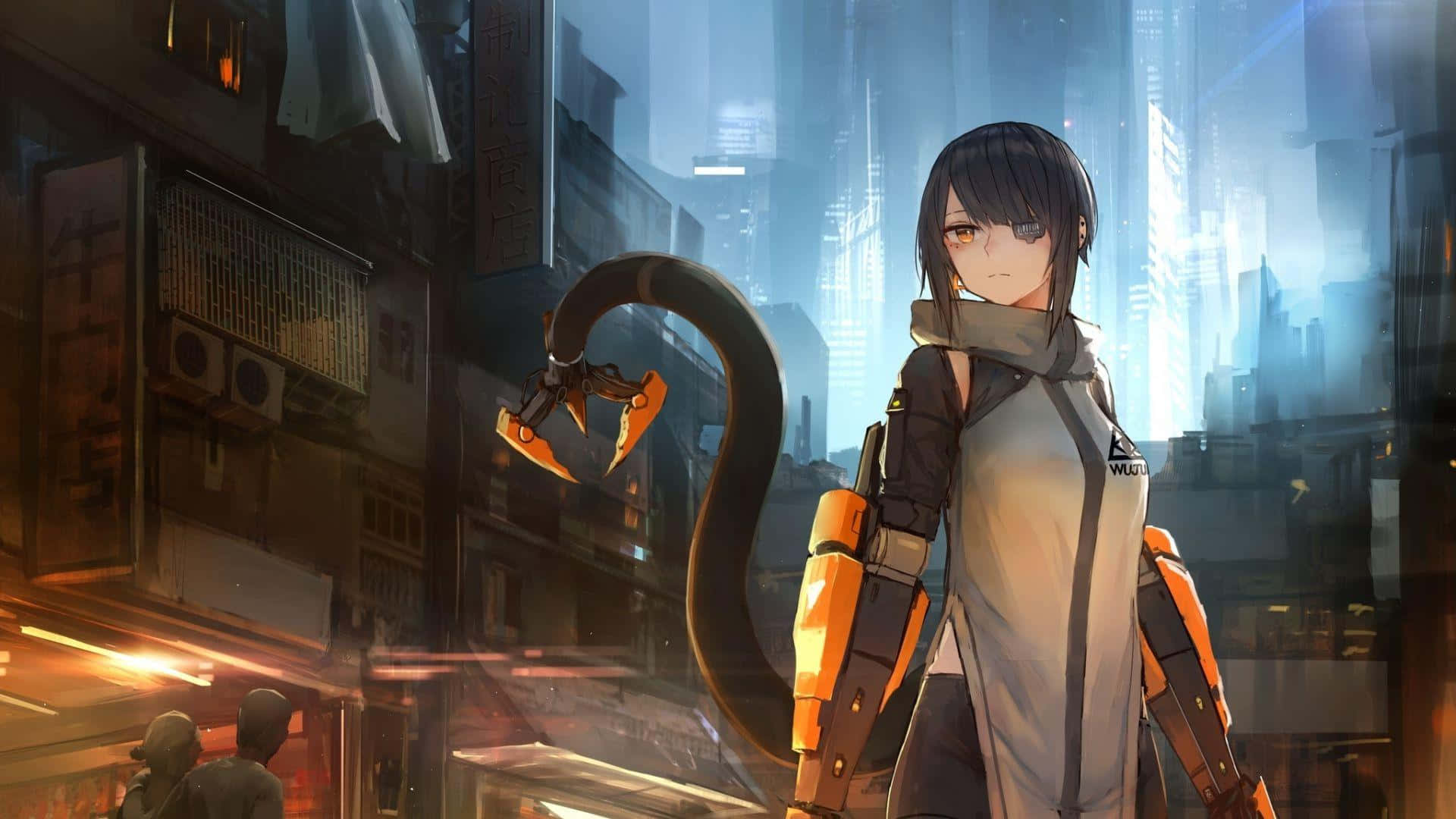 Cyberpunk_ Anime_ Heroine_ Cityscape Wallpaper