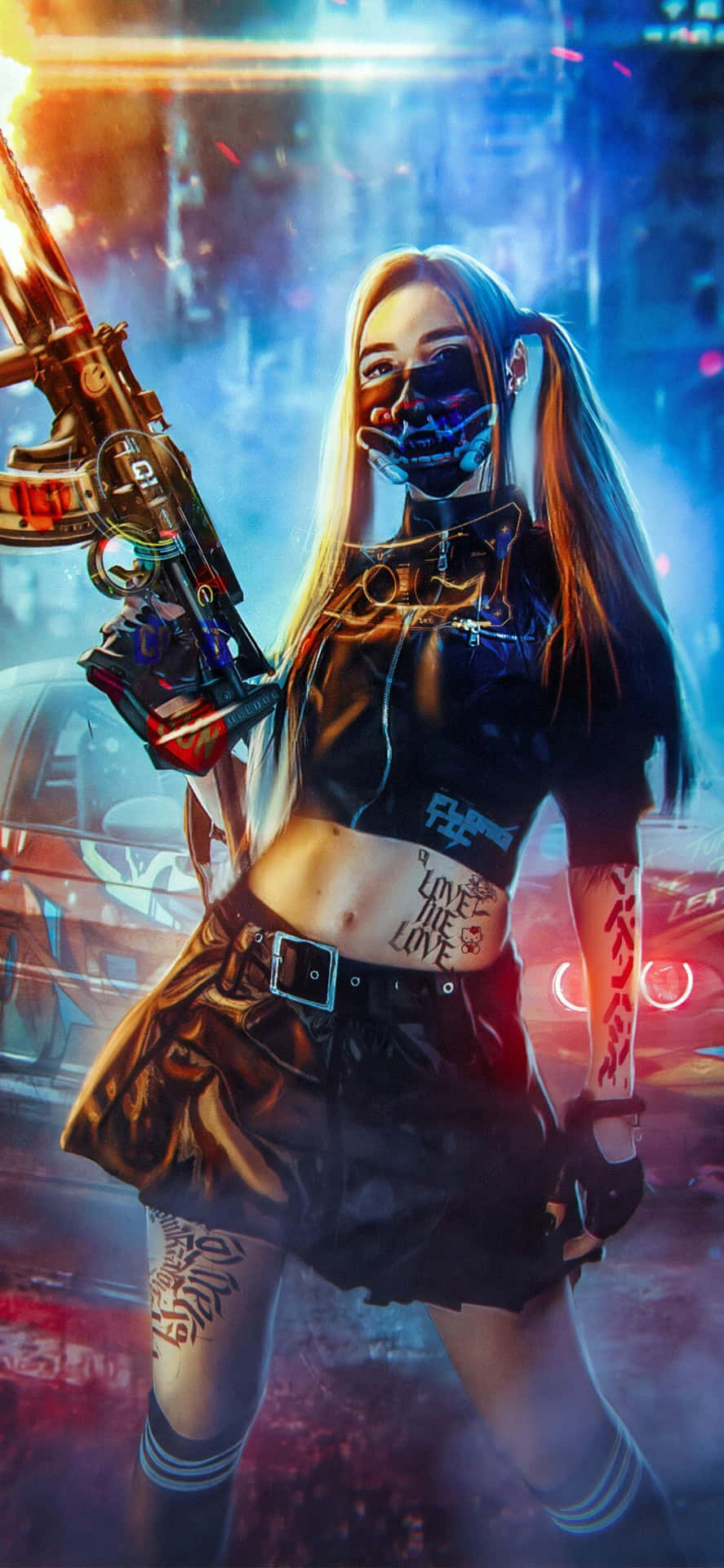 Cyberpunk Anime Warrior Girl Wallpaper