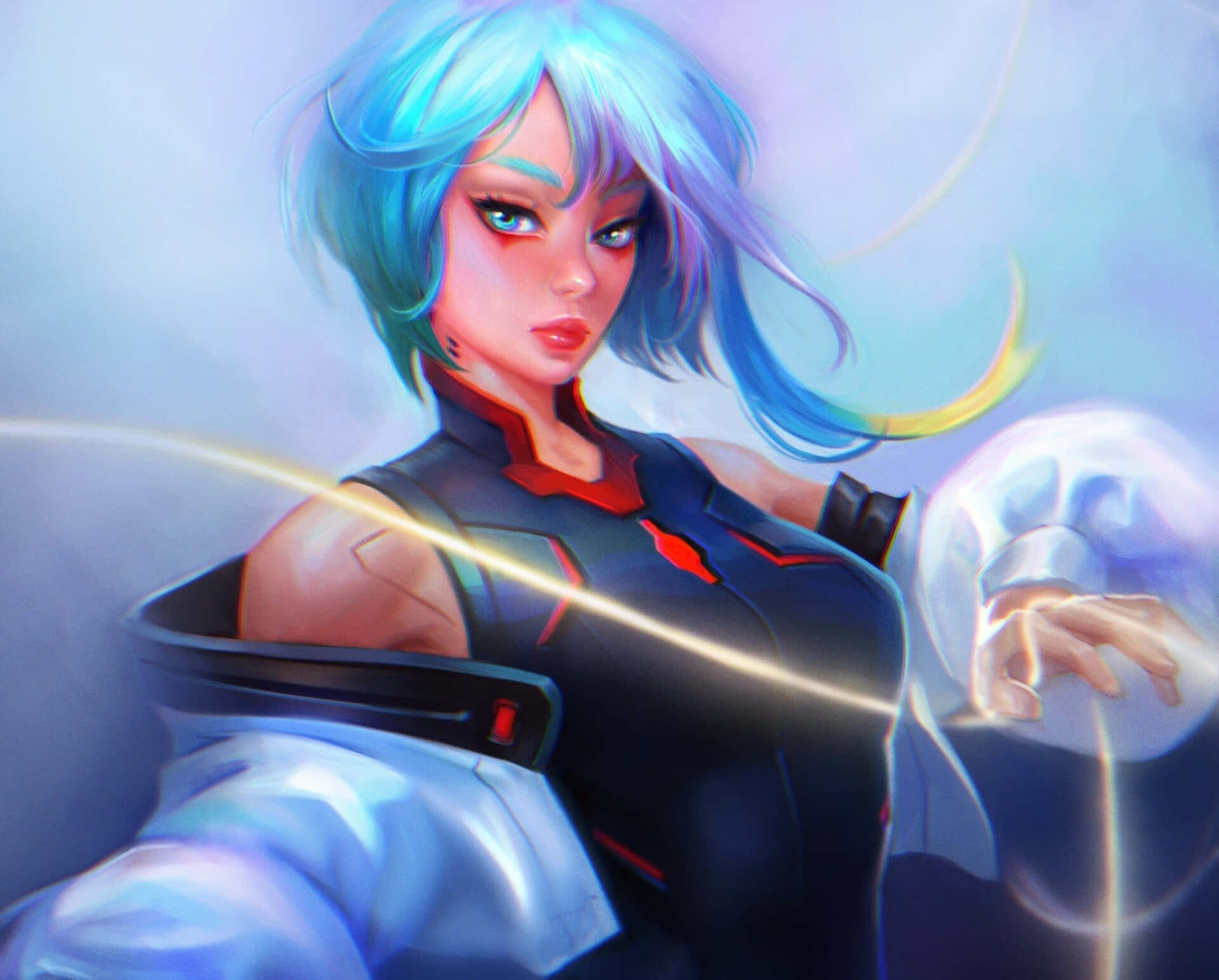 Cyberpunk Blue Haired Warrior Wallpaper