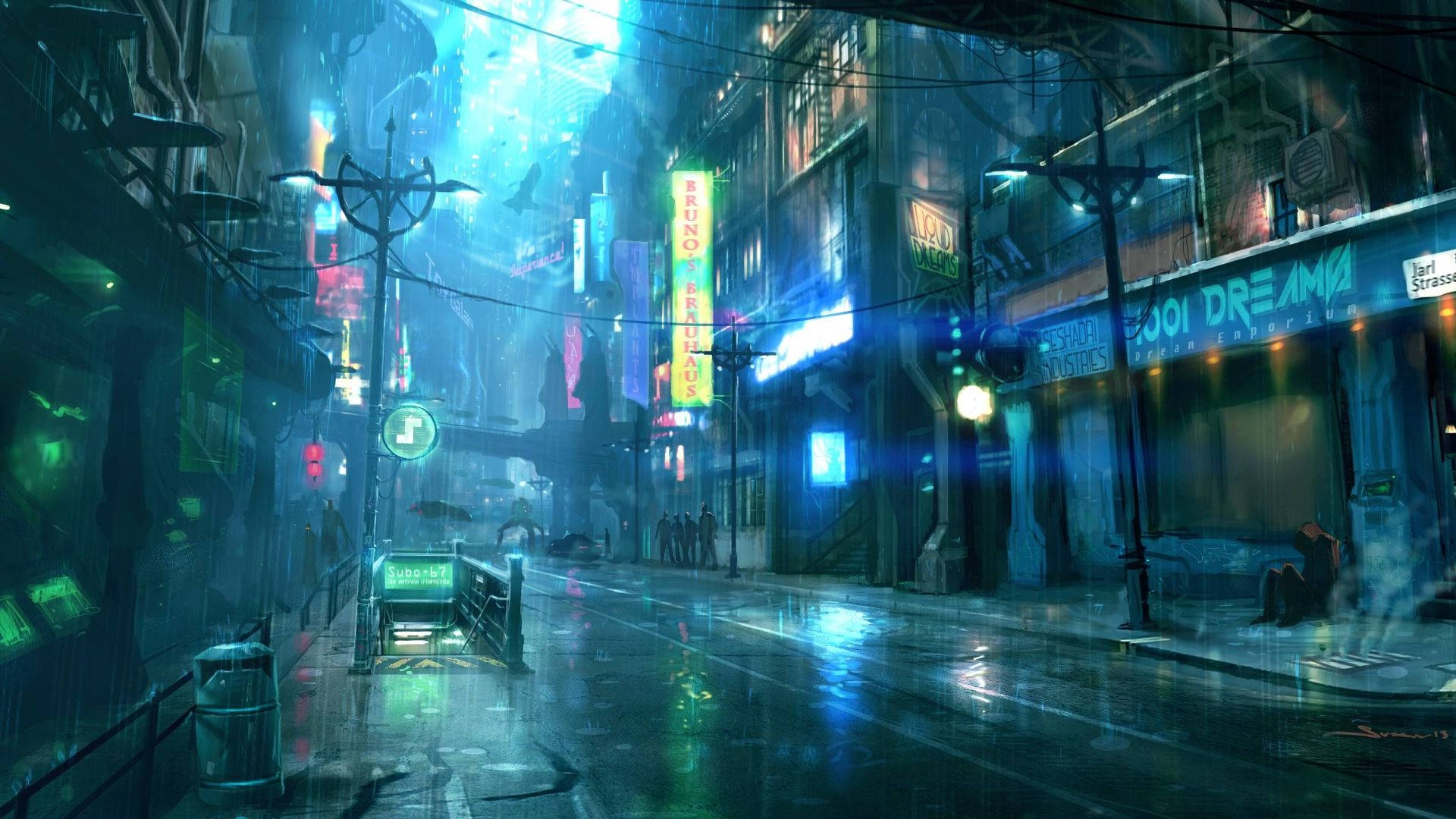 Download Cyberpunk City Aesthetic Rain Wallpaper 