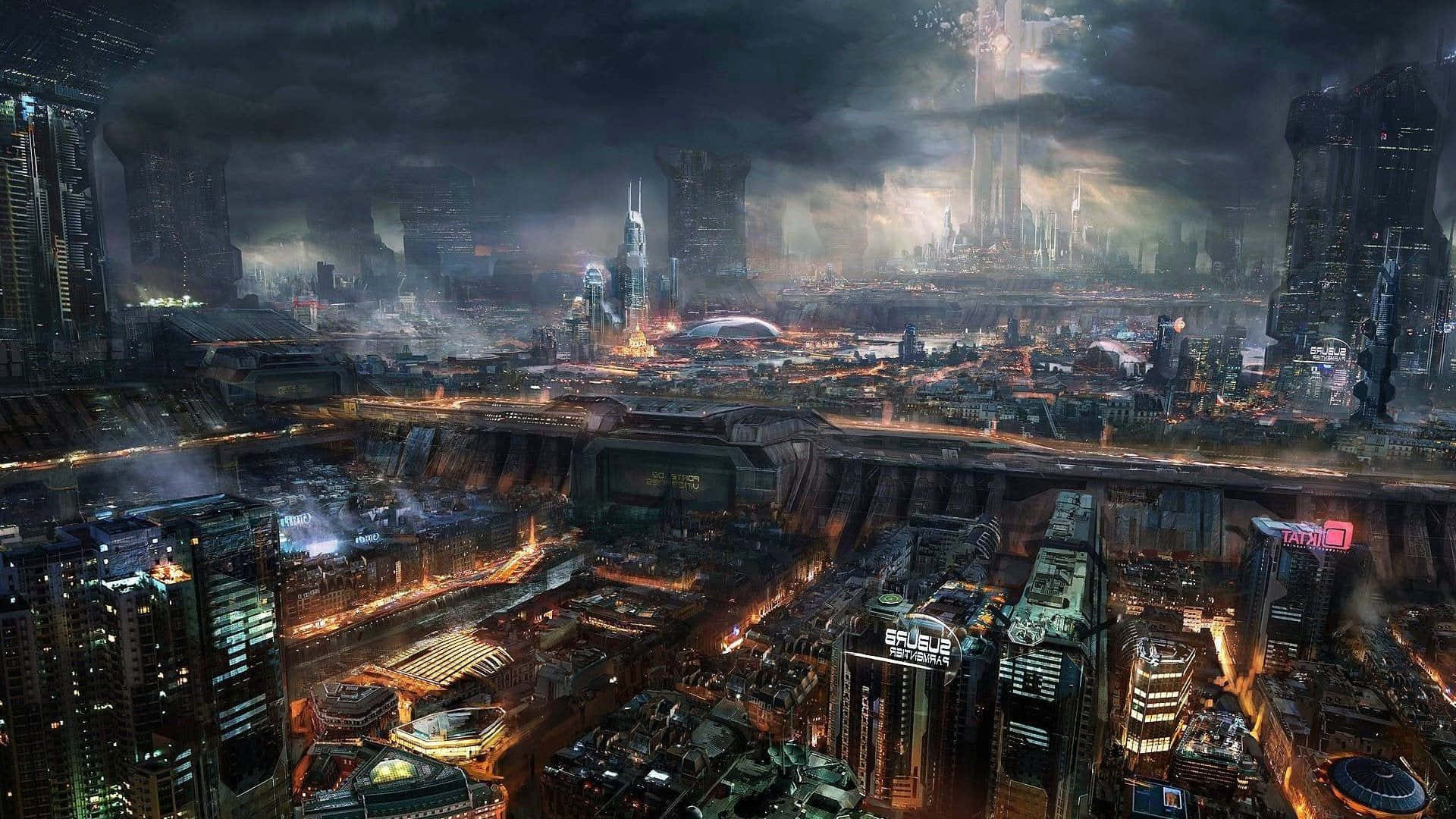 The Neon-Lit Glittering Cyberpunk City