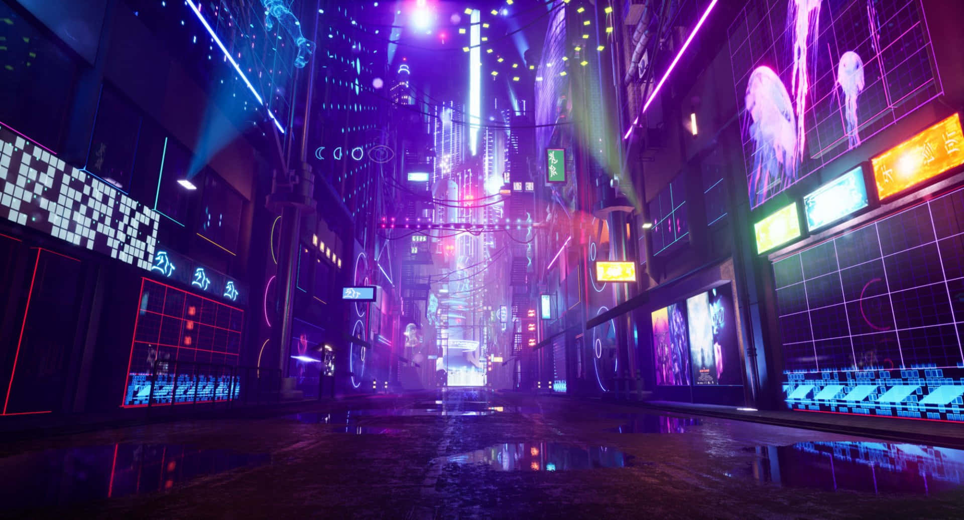 "A Neon-Lit Cityscape In A Cyberpunk-Themed Metropolis"