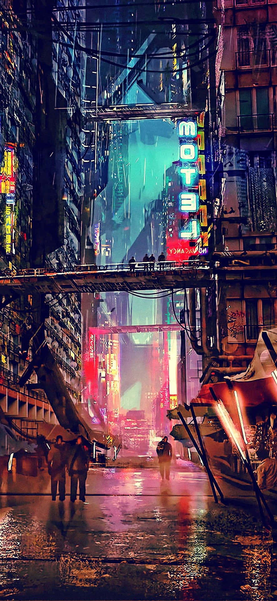 Velkommentil Cyberpunk City, En By Med Høje Skyskrabere Og Neon-oplyste Gader.