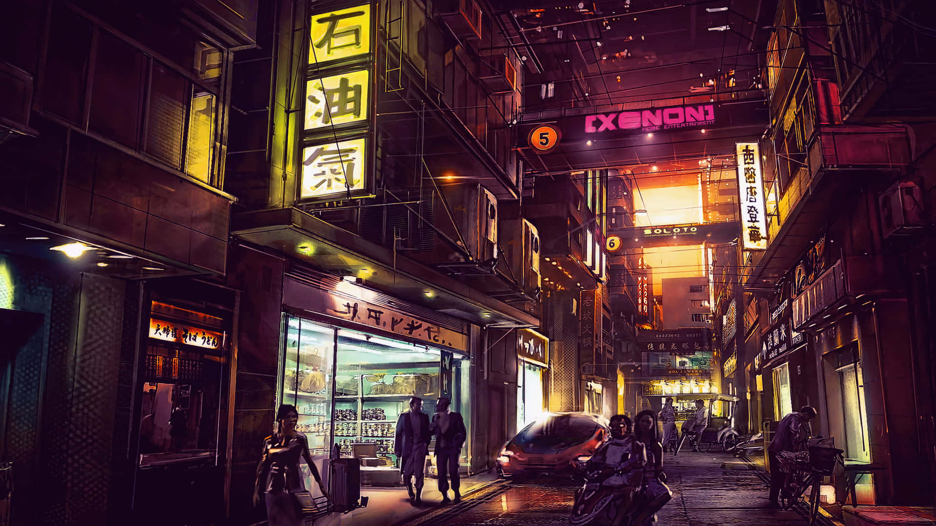 Silhouettedi Una Città Cyberpunk Nell'oscurità Della Notte