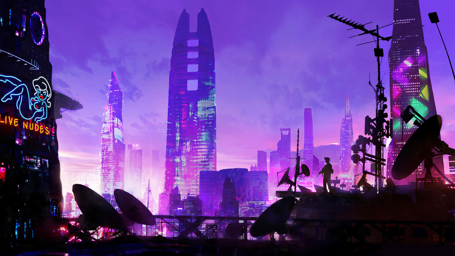 An iconic view of the vibrant city of Cyberpunk