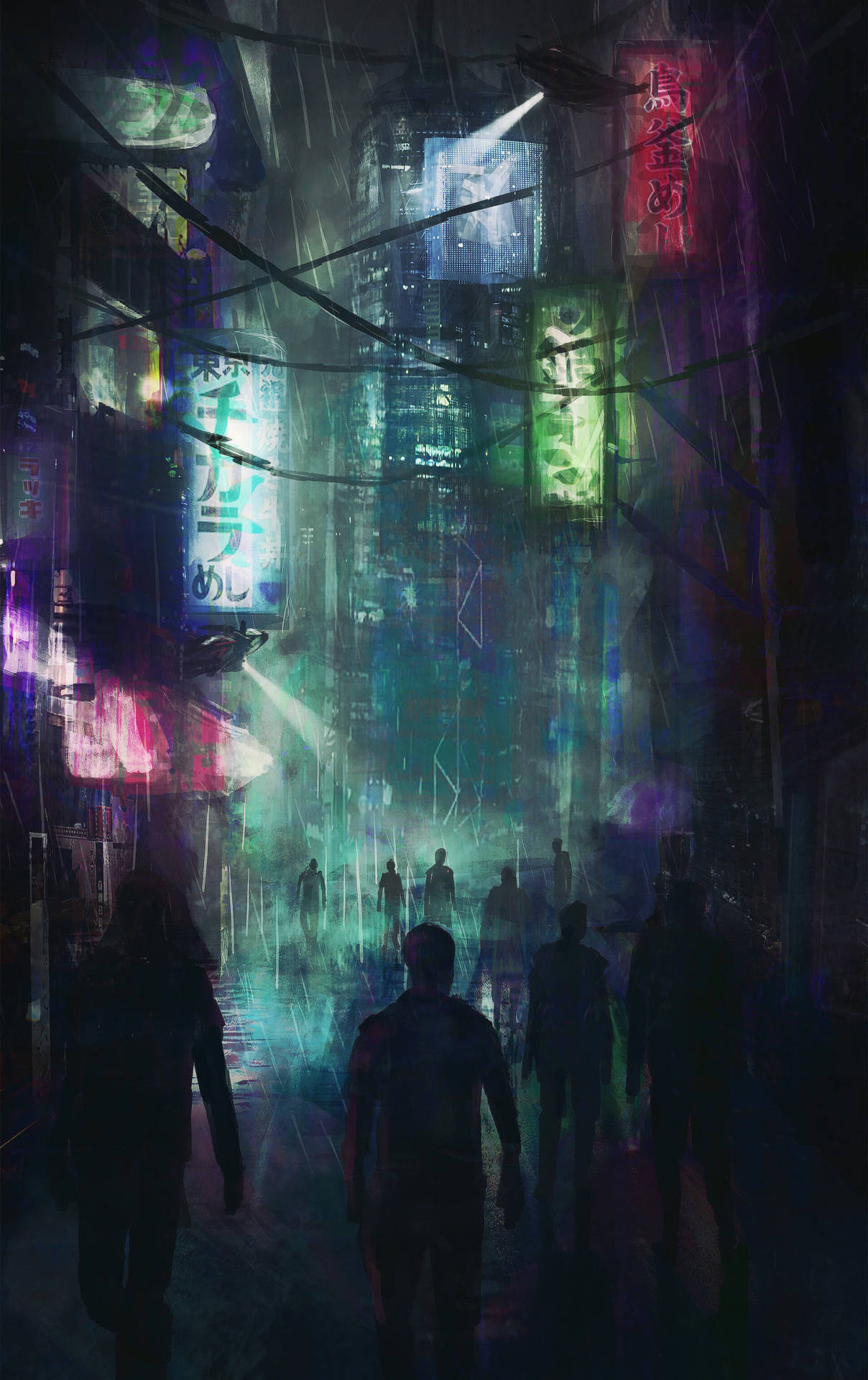 Cyberpunk City Crowded Streets Wallpaper