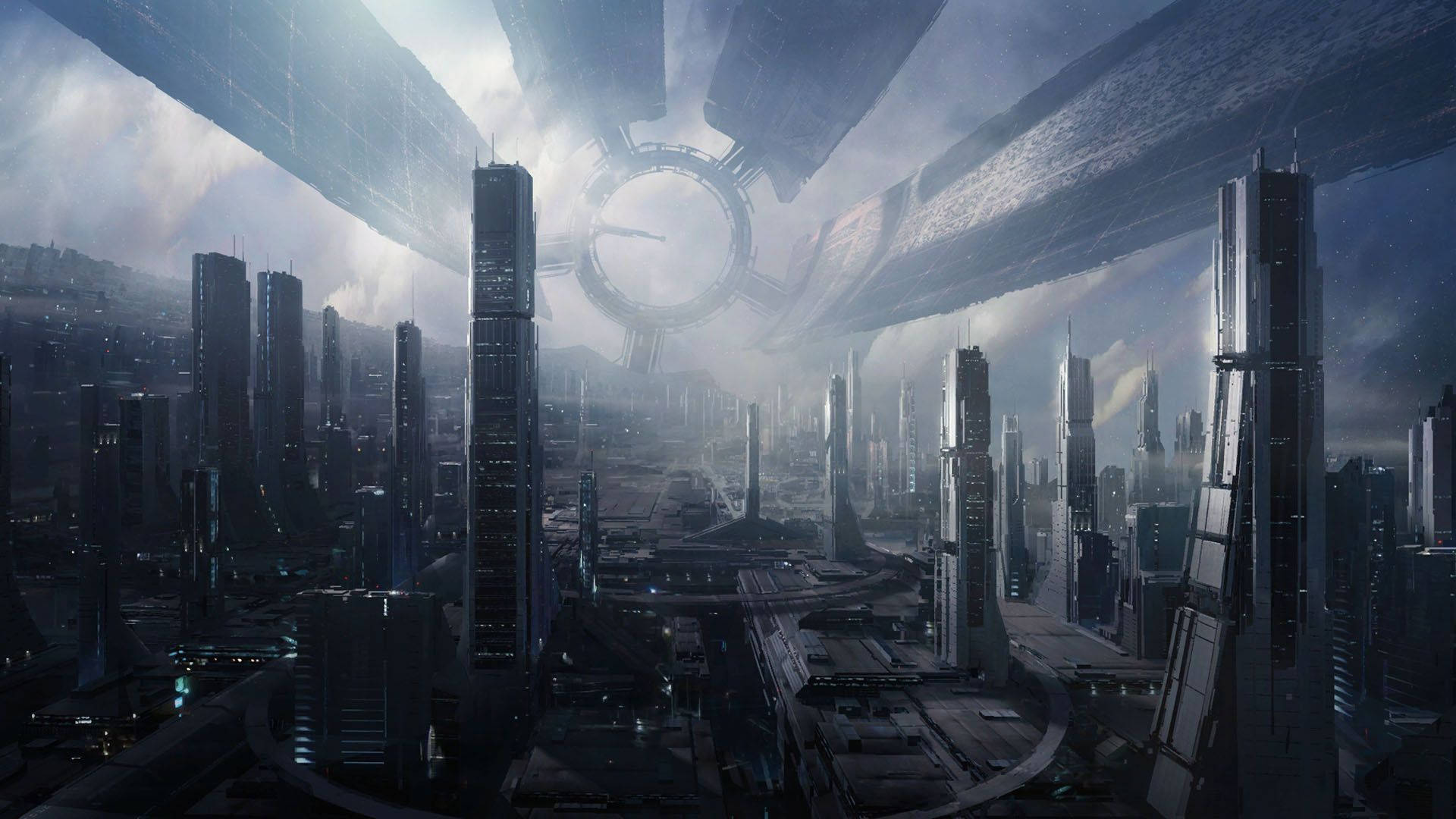 Cyberpunk City Mass Effect Citadel Wallpaper