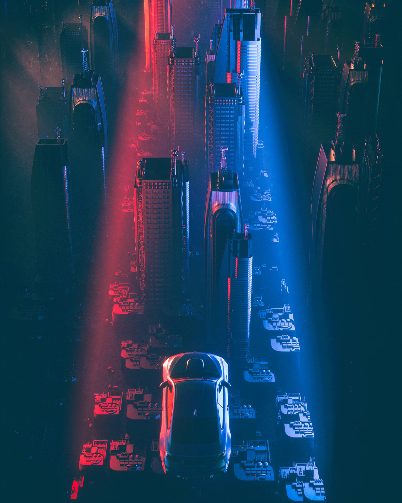 Cyberpunk City Red And Blue Wallpaper